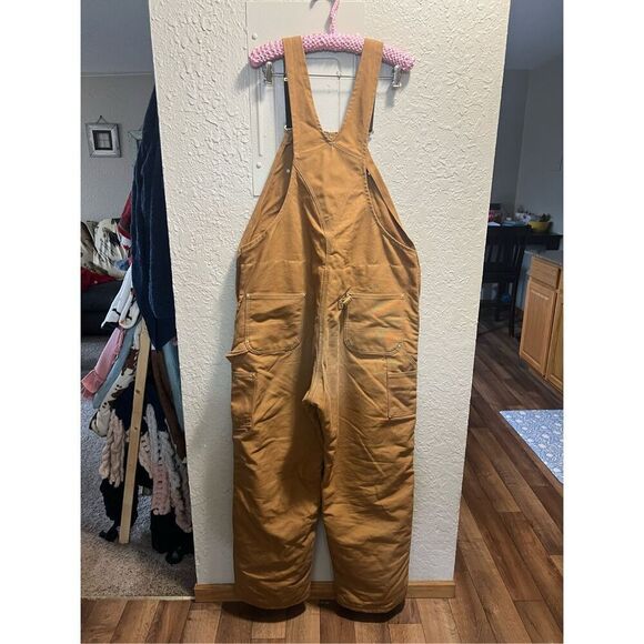 Carhartt Brown Overall Bibs Men’s Size 42x32 Preowned - Discoloration-Marks - Picture 10 of 16